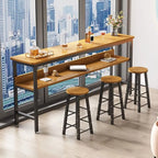 Modern Wooden Metal Base Shelf Bar Table with Footrest