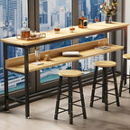 Modern Wooden Metal Base Shelf Bar Table with Footrest