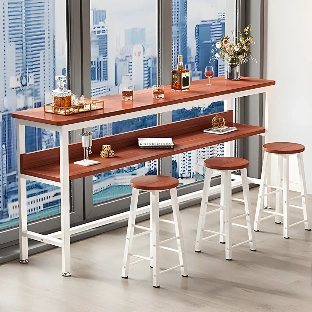 Modern Wooden Metal Base Shelf Bar Table with Footrest