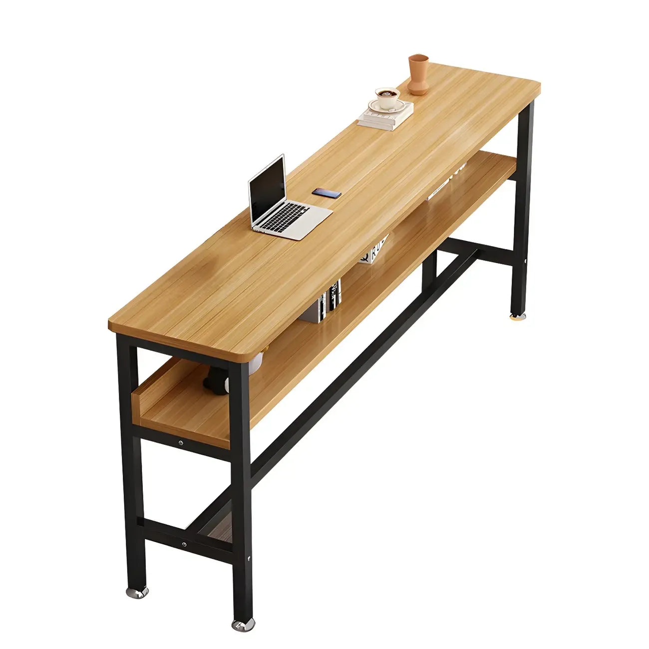 Modern Wooden Metal Base Shelf Bar Table with Footrest