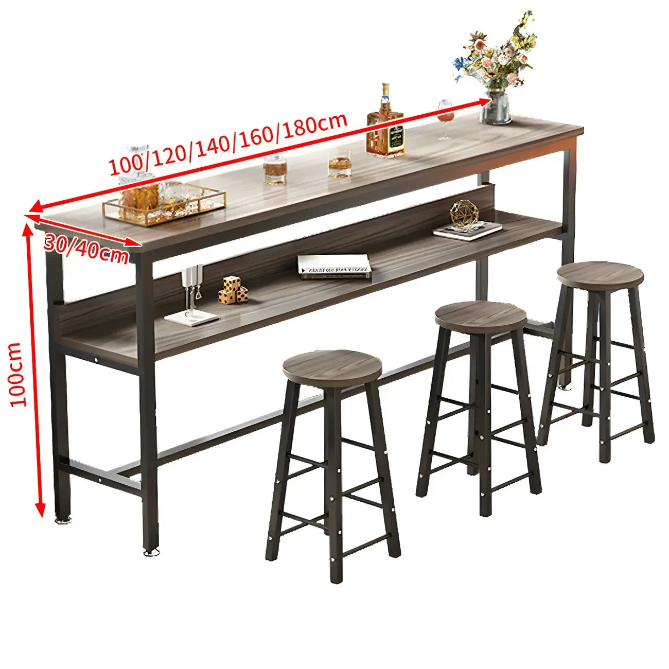 Modern Wooden Metal Base Shelf Bar Table with Footrest