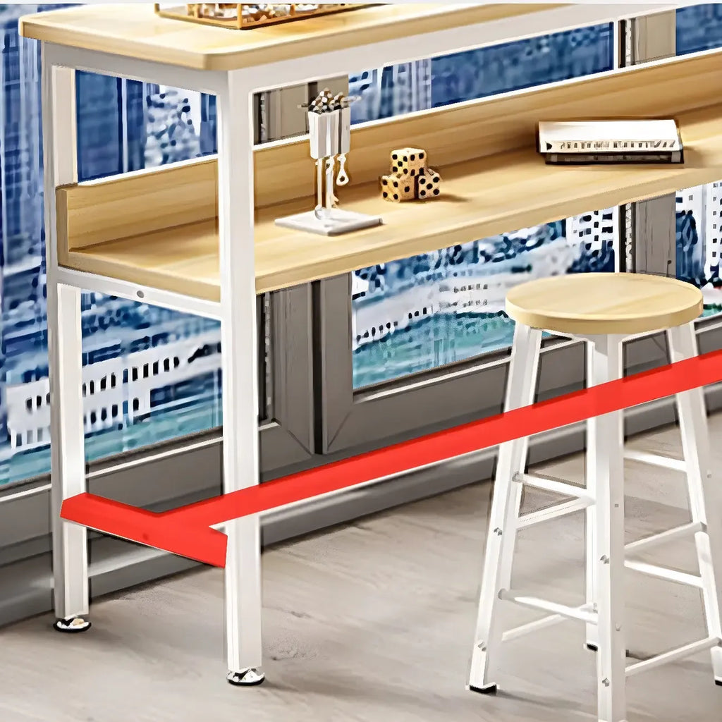 Modern Wooden Metal Base Shelf Bar Table with Footrest