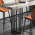 Modern Black Stone Counter Height Metal Rectangular Bar Table