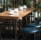 Industrial Brown Wood Black Metal Waterpipe Trestle Bar Tables