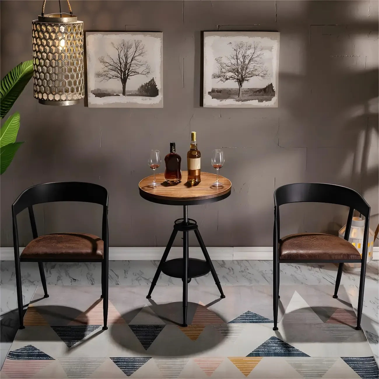 Adjustable Industrial Rustic Wood Bar Table for Home Pub