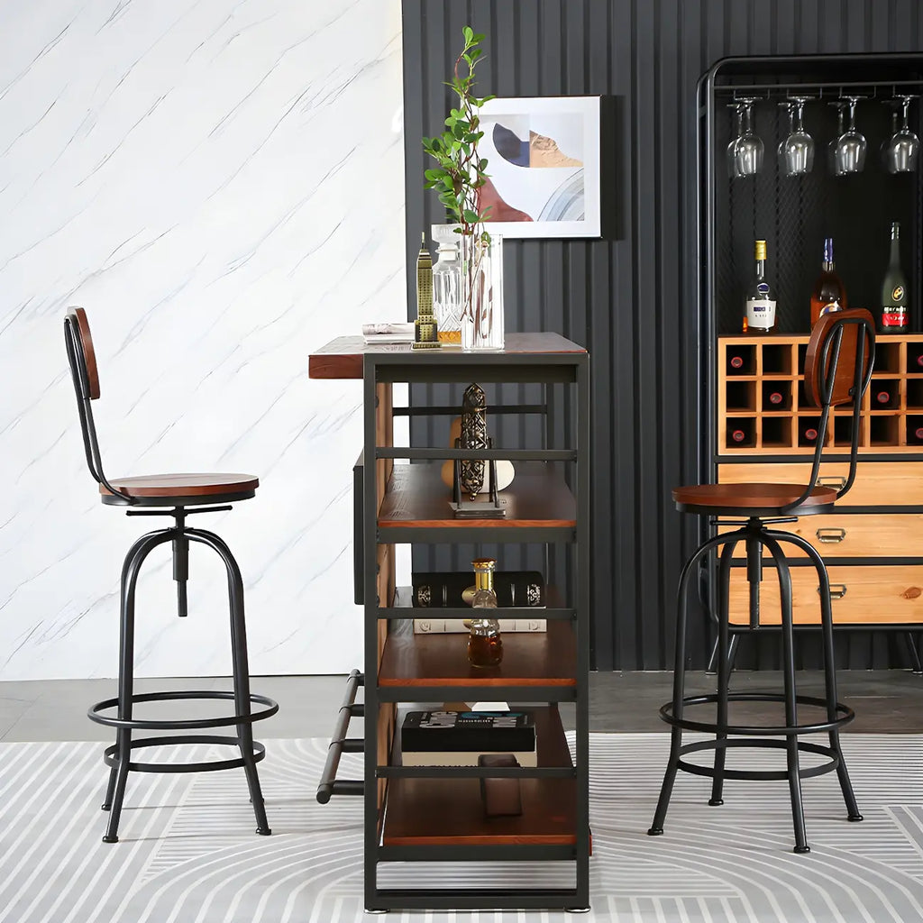Industrial Brown Wooden Metal Shelf Storage Bar Tables
