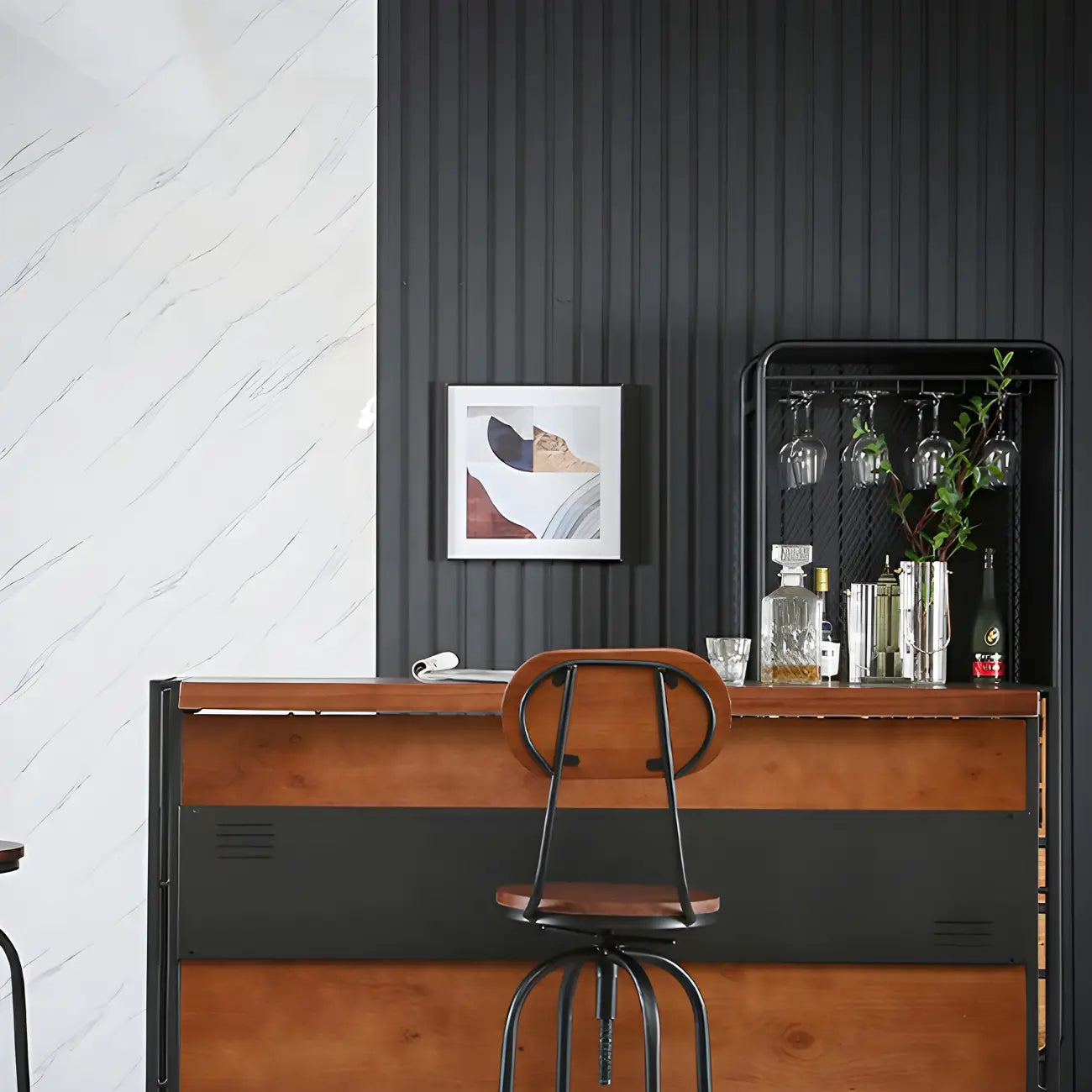 Industrial Brown Wooden Metal Shelf Storage Bar Tables