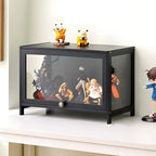 Rectangular Black Bamboo Wood Display Cabinet with Doors