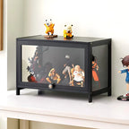 Rectangular Black Bamboo Wood Display Cabinet with Doors