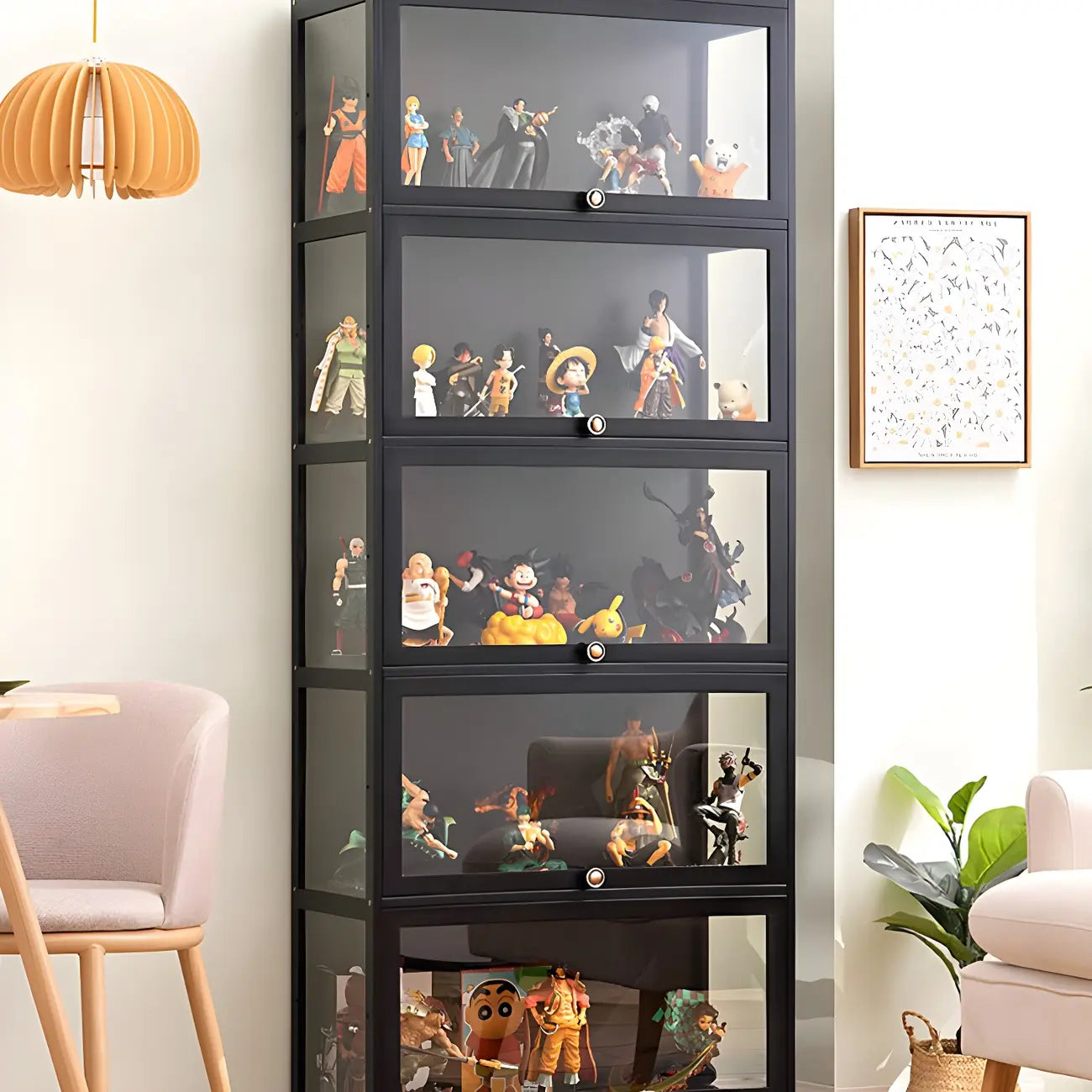 Rectangular Black Bamboo Wood Display Cabinet with Doors