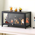 Rectangular Black Bamboo Wood Display Cabinet with Doors