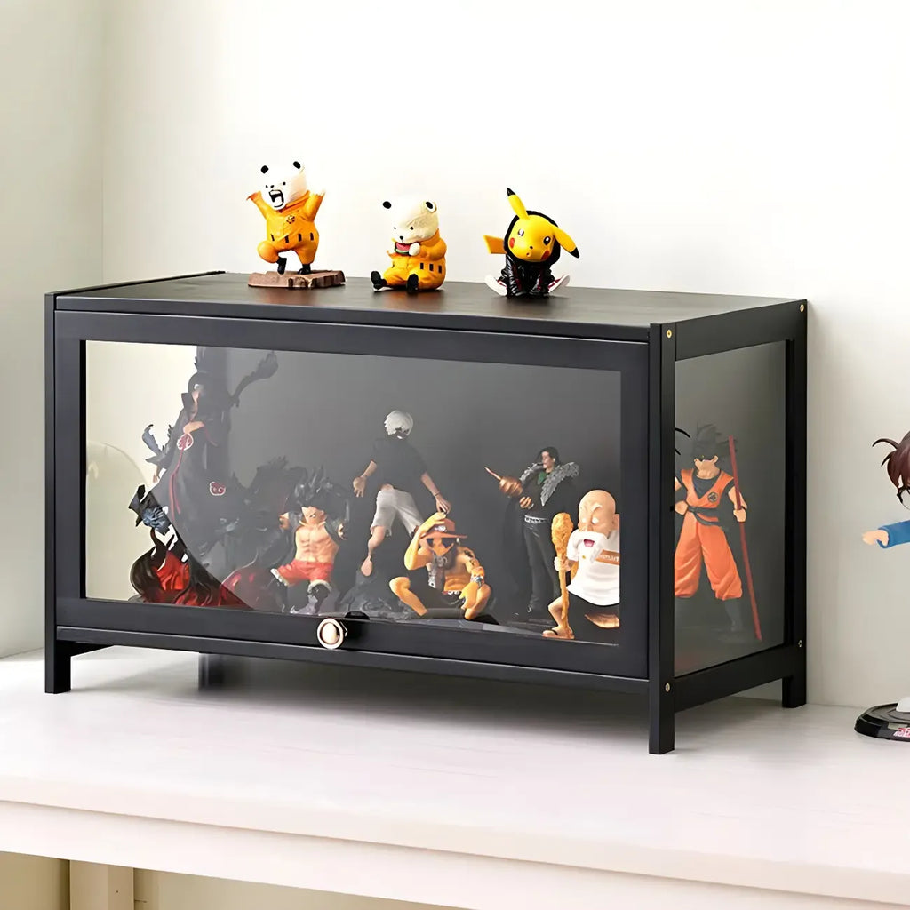 Rectangular Black Bamboo Wood Display Cabinet with Doors