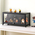 Rectangular Black Bamboo Wood Display Cabinet with Doors