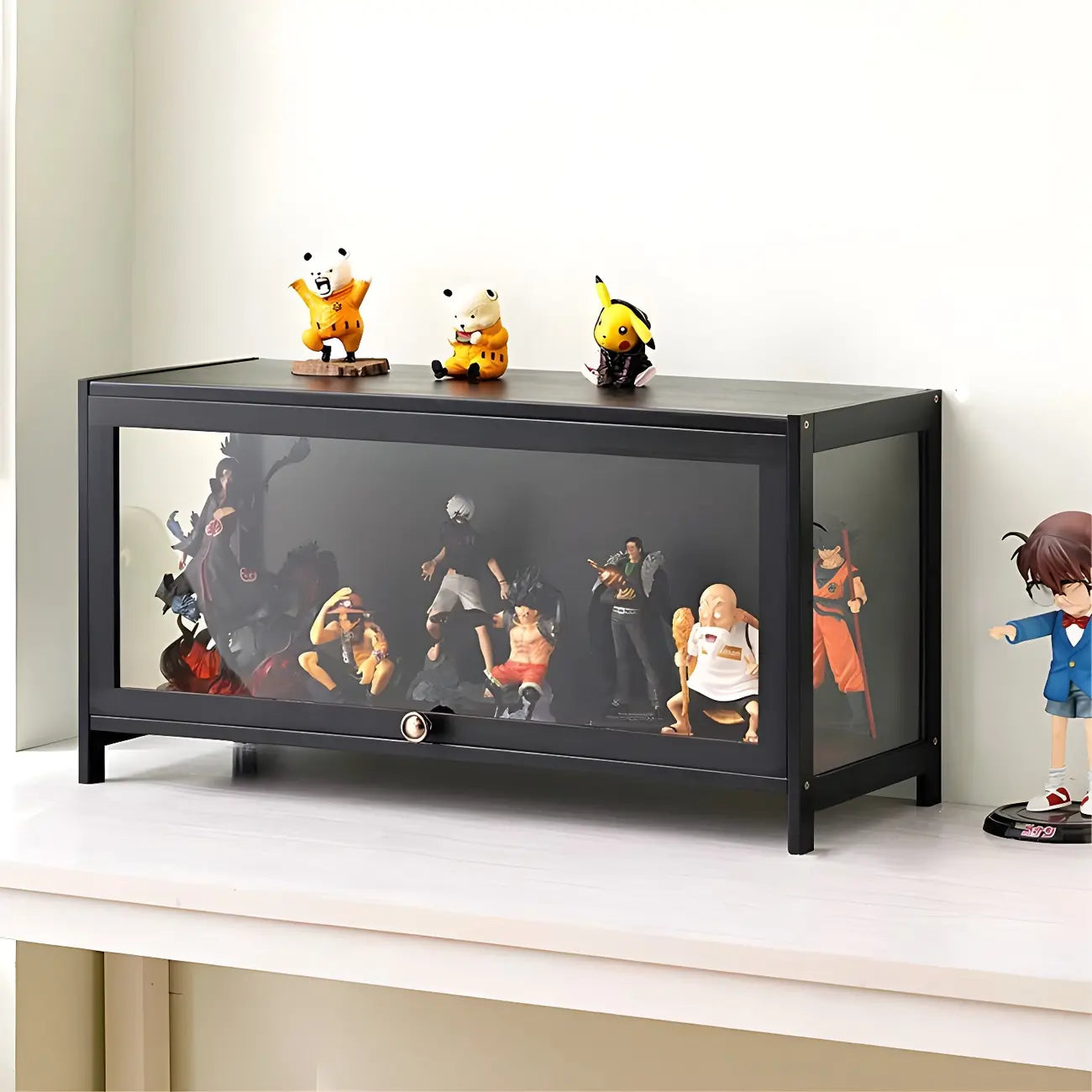 Rectangular Black Bamboo Wood Display Cabinet with Doors