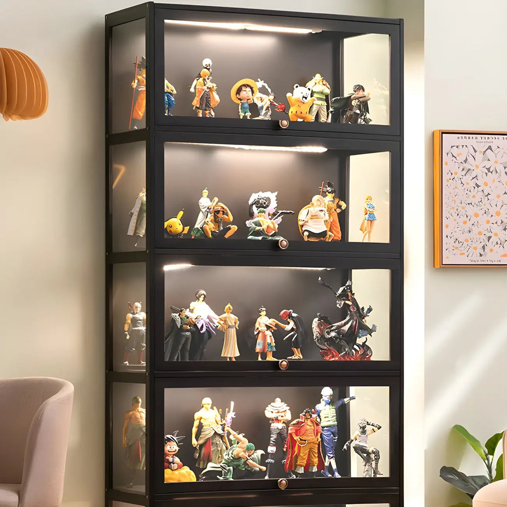 Rectangular Black Bamboo Wood Display Cabinet with Doors