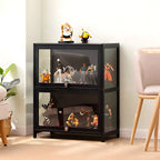 Rectangular Black Bamboo Wood Display Cabinet with Doors