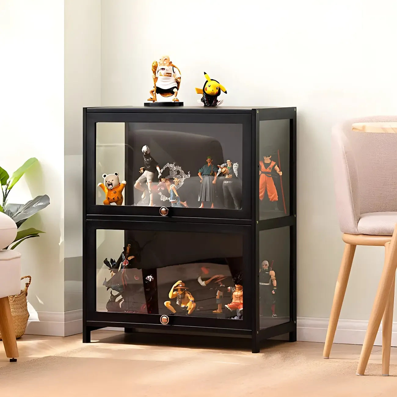 Rectangular Black Bamboo Wood Display Cabinet with Doors