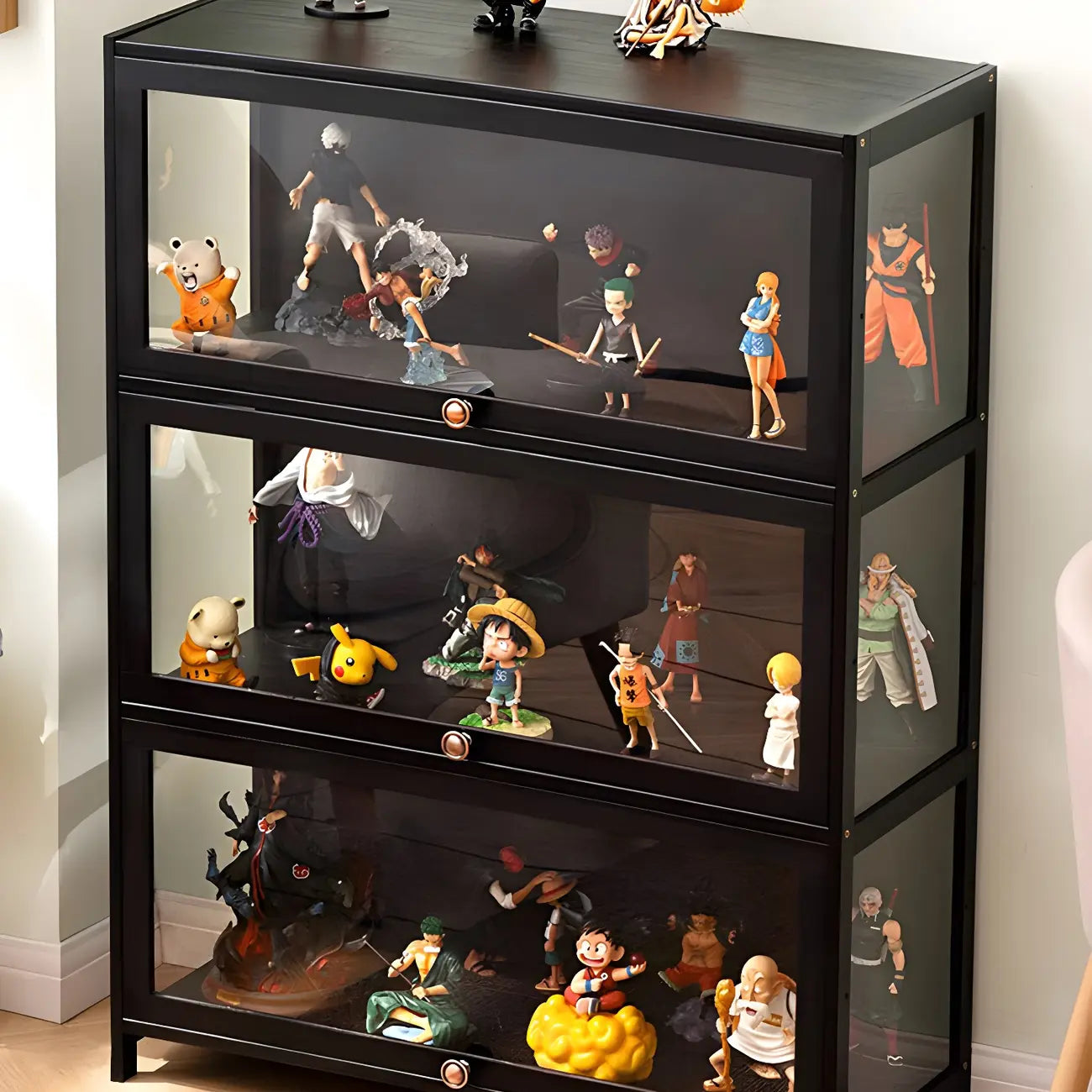 Rectangular Black Bamboo Wood Display Cabinet with Doors