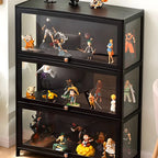 Rectangular Black Bamboo Wood Display Cabinet with Doors