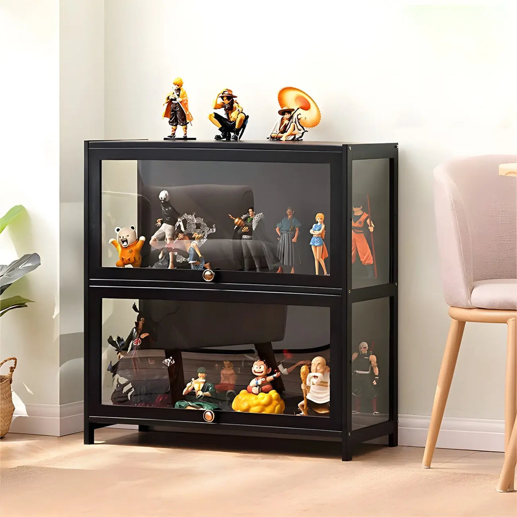 Rectangular Black Bamboo Wood Display Cabinet with Doors