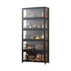 Rectangular Black Bamboo Wood Display Cabinet with Doors
