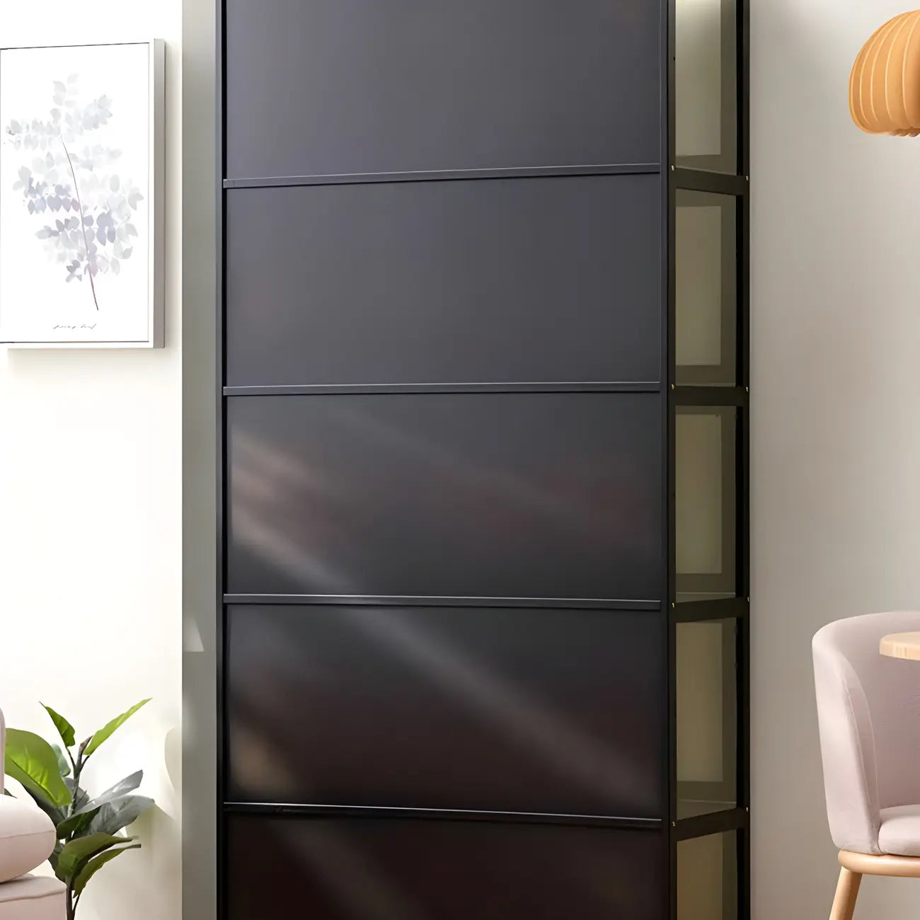 Rectangular Black Bamboo Wood Display Cabinet with Doors