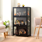Rectangular Black Bamboo Wood Display Cabinet with Doors