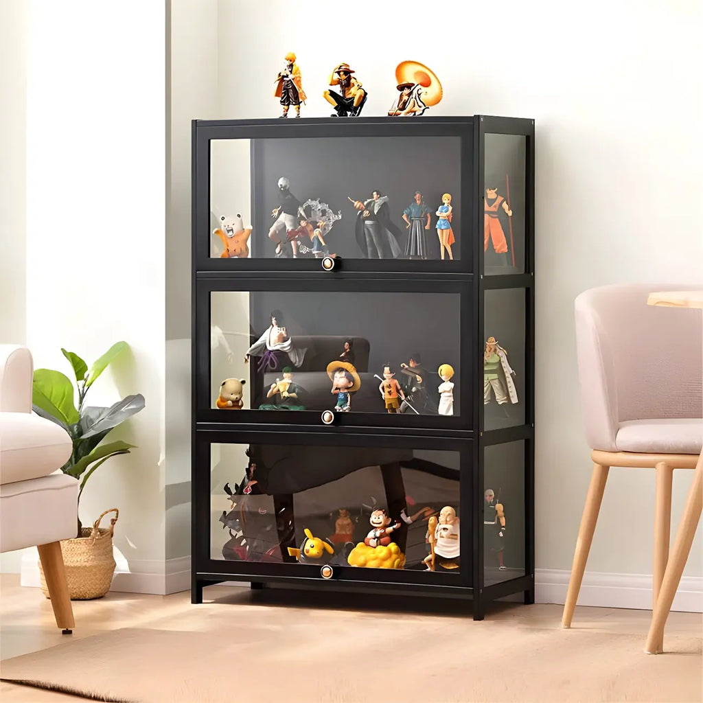 Rectangular Black Bamboo Wood Display Cabinet with Doors