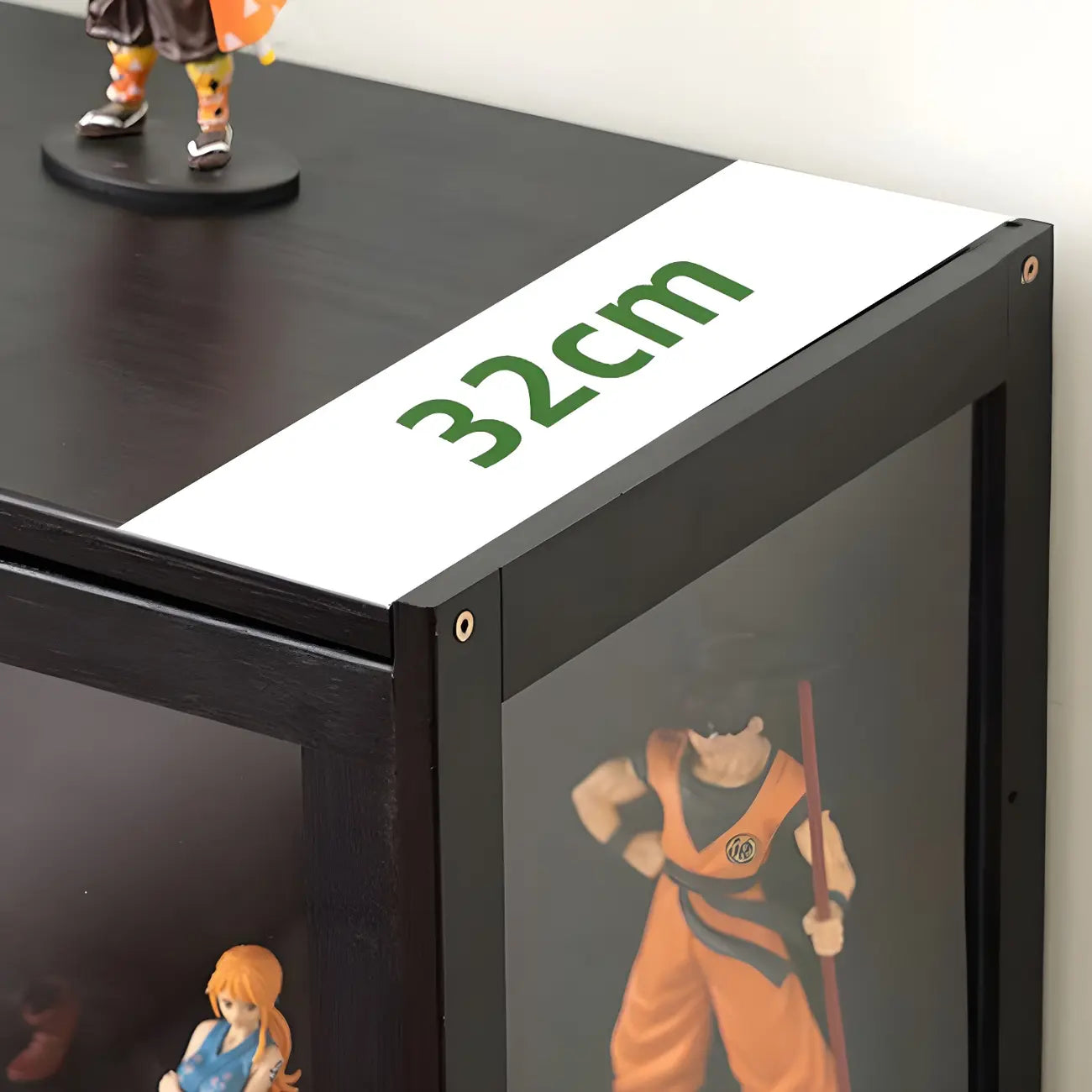 Rectangular Black Bamboo Wood Display Cabinet with Doors