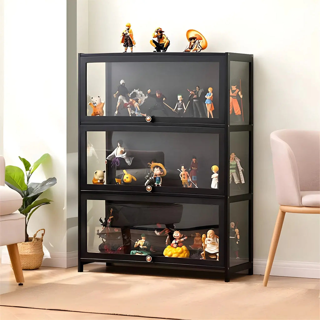 Rectangular Black Bamboo Wood Display Cabinet with Doors