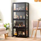 Rectangular Black Bamboo Wood Display Cabinet with Doors