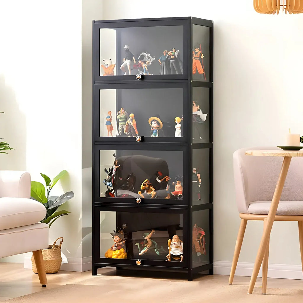 Rectangular Black Bamboo Wood Display Cabinet with Doors