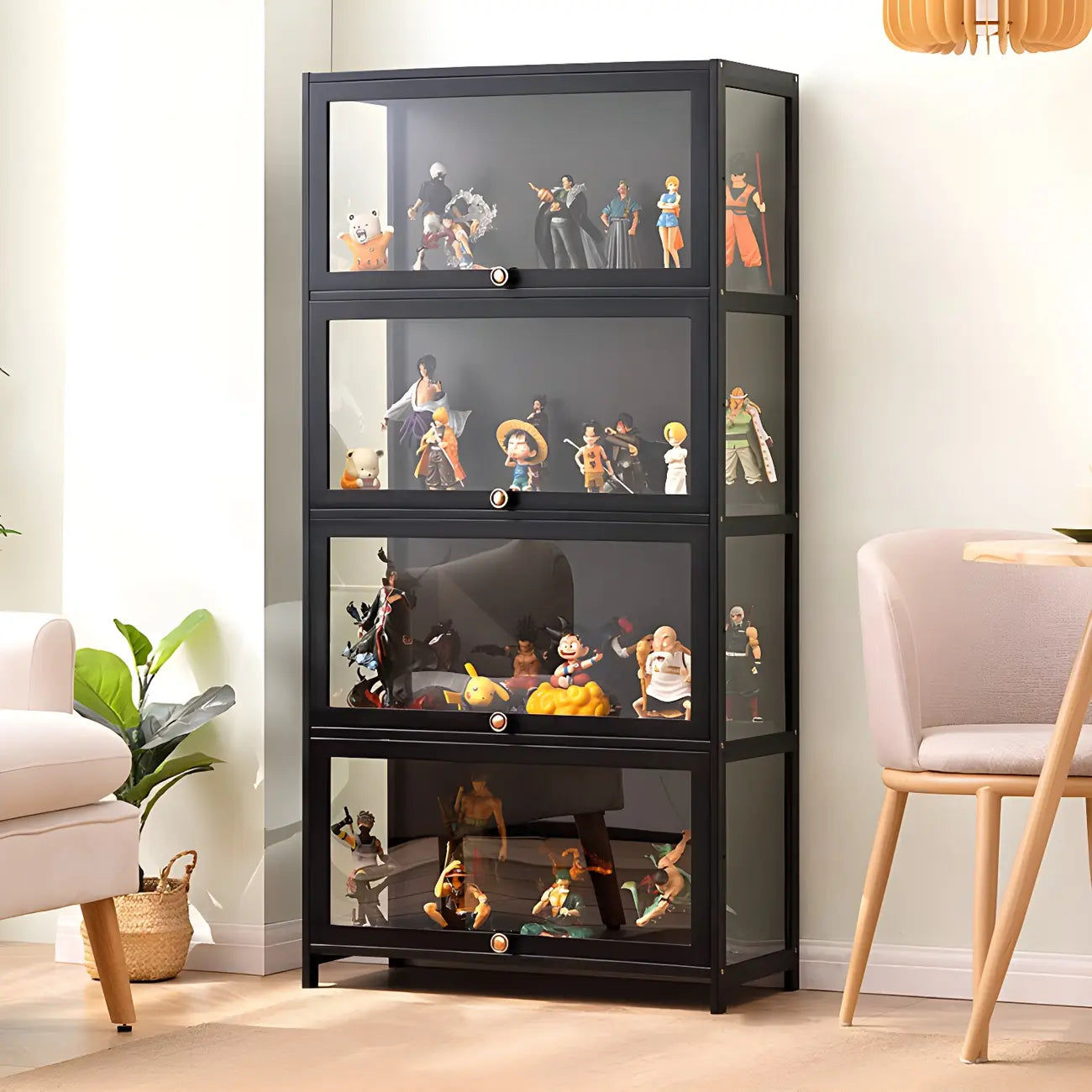 Rectangular Black Bamboo Wood Display Cabinet with Doors