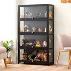 Rectangular Black Bamboo Wood Display Cabinet with Doors