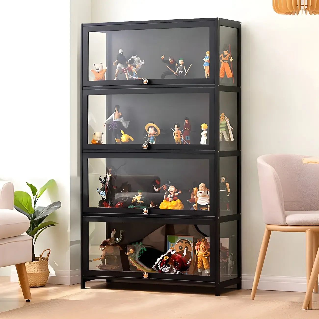 Rectangular Black Bamboo Wood Display Cabinet with Doors