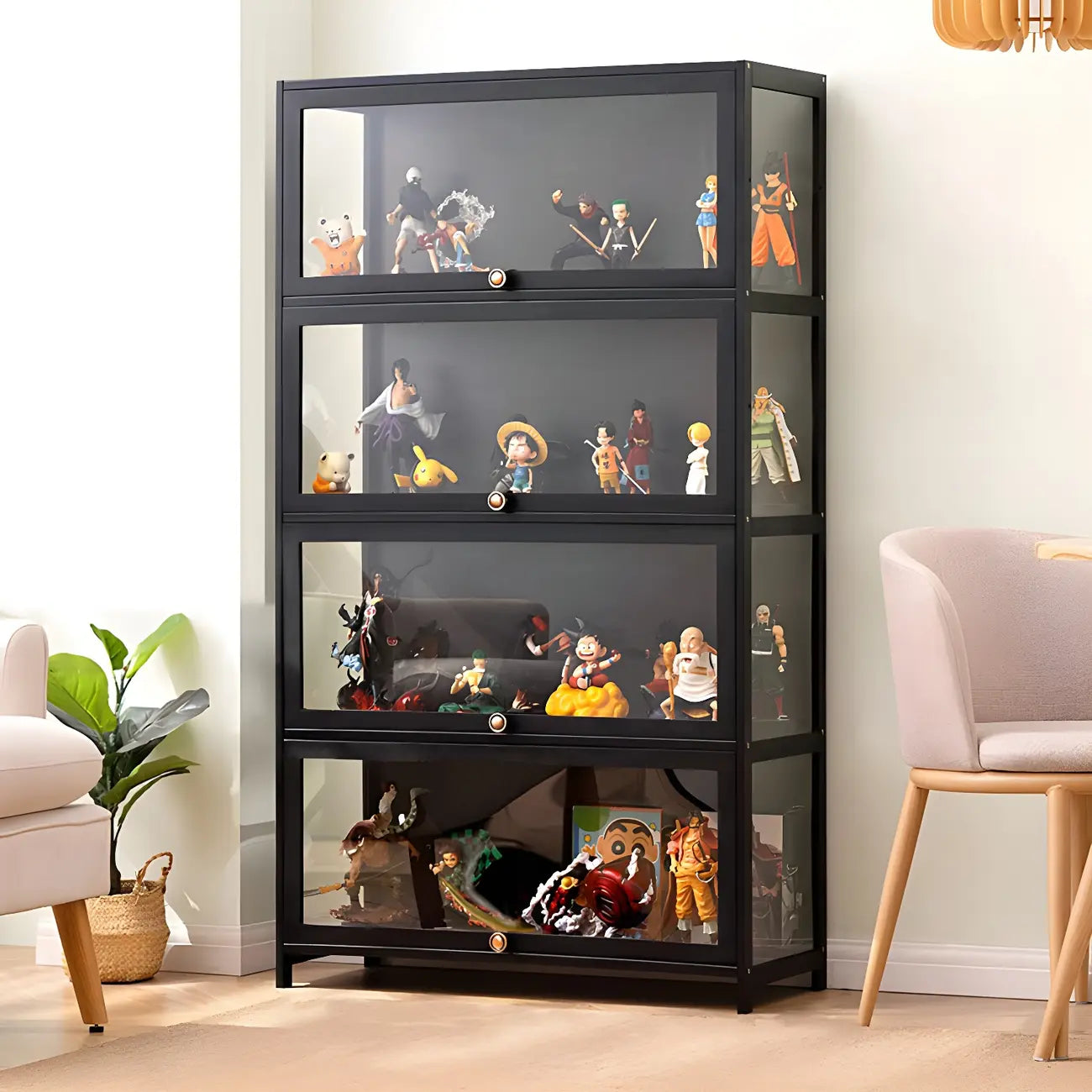 Rectangular Black Bamboo Wood Display Cabinet with Doors
