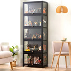 Rectangular Black Bamboo Wood Display Cabinet with Doors
