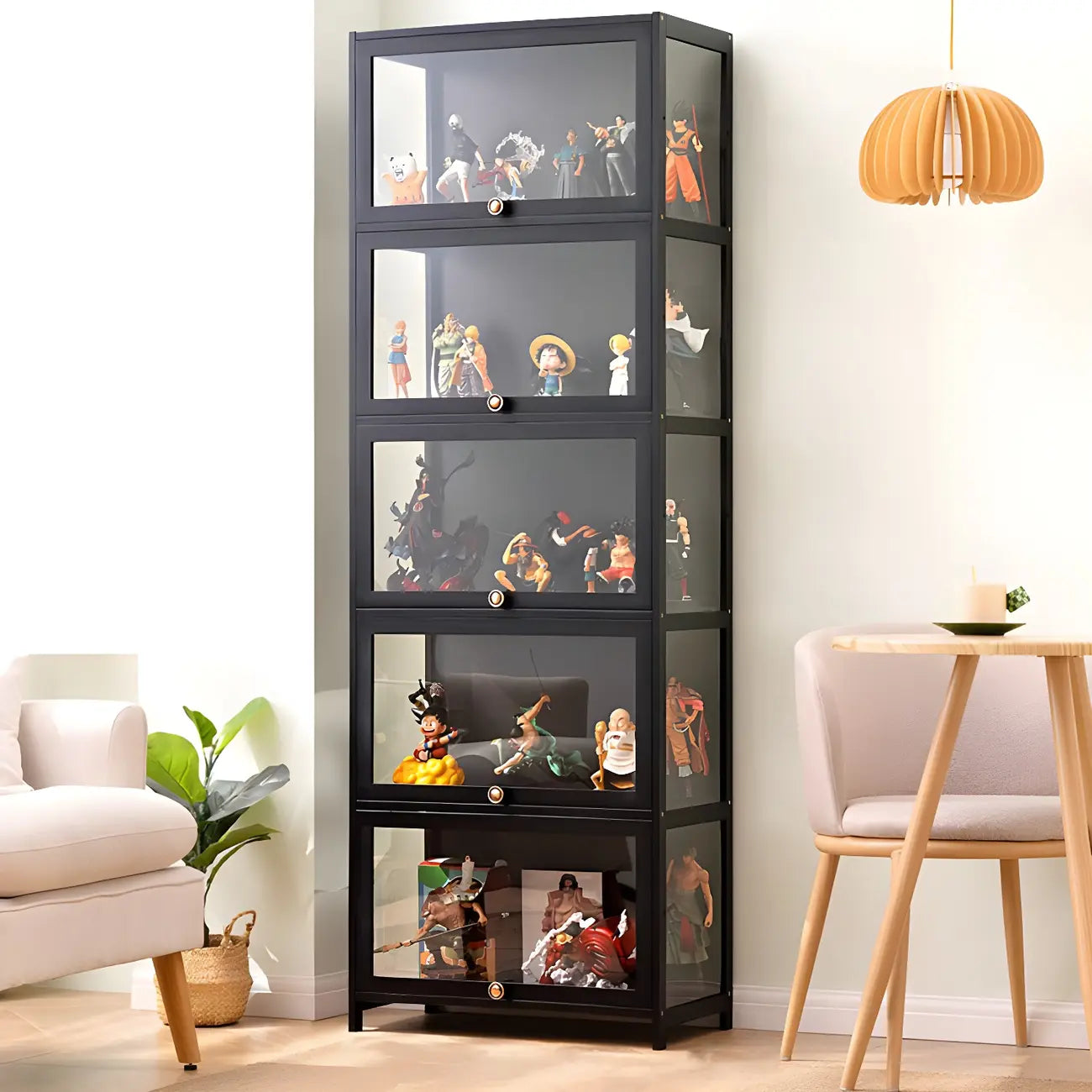 Rectangular Black Bamboo Wood Display Cabinet with Doors