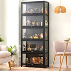Rectangular Black Bamboo Wood Display Cabinet with Doors