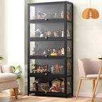 Rectangular Black Bamboo Wood Display Cabinet with Doors