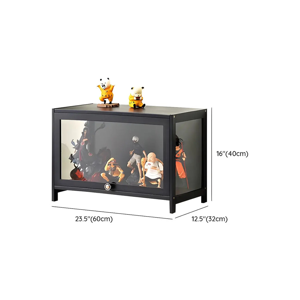 Rectangular Black Bamboo Wood Display Cabinet with Doors