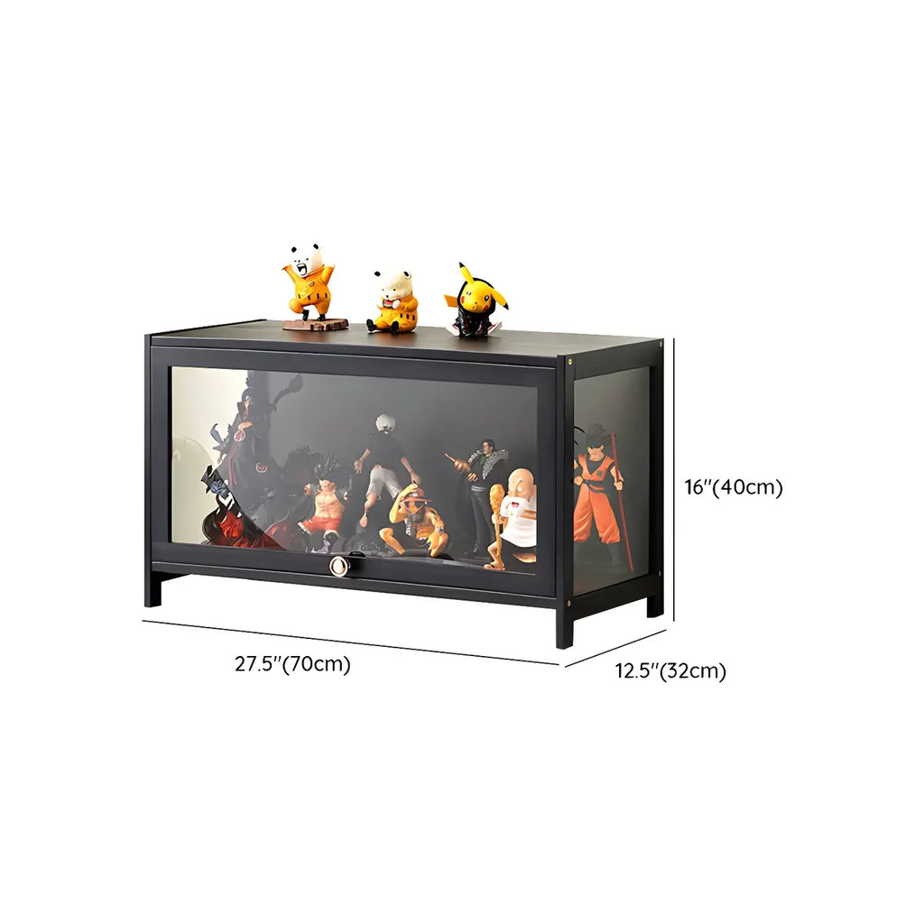 Rectangular Black Bamboo Wood Display Cabinet with Doors