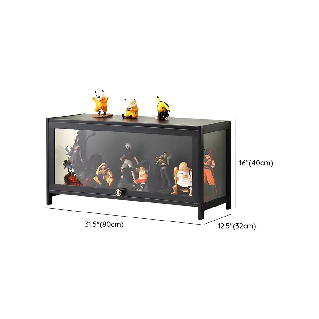 Rectangular Black Bamboo Wood Display Cabinet with Doors