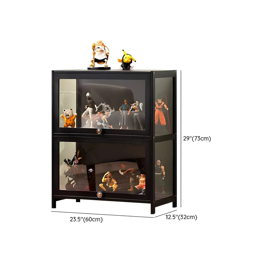 Rectangular Black Bamboo Wood Display Cabinet with Doors