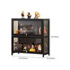 Rectangular Black Bamboo Wood Display Cabinet with Doors