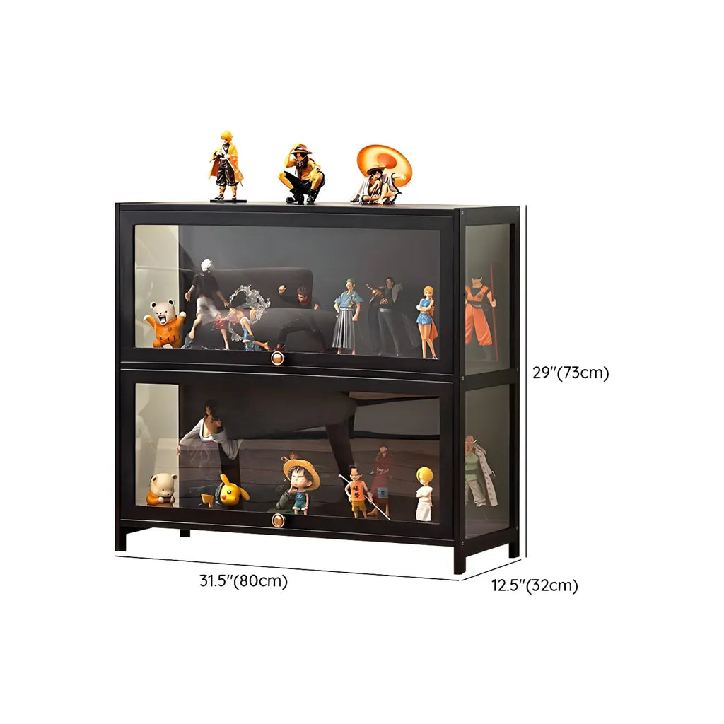 Rectangular Black Bamboo Wood Display Cabinet with Doors