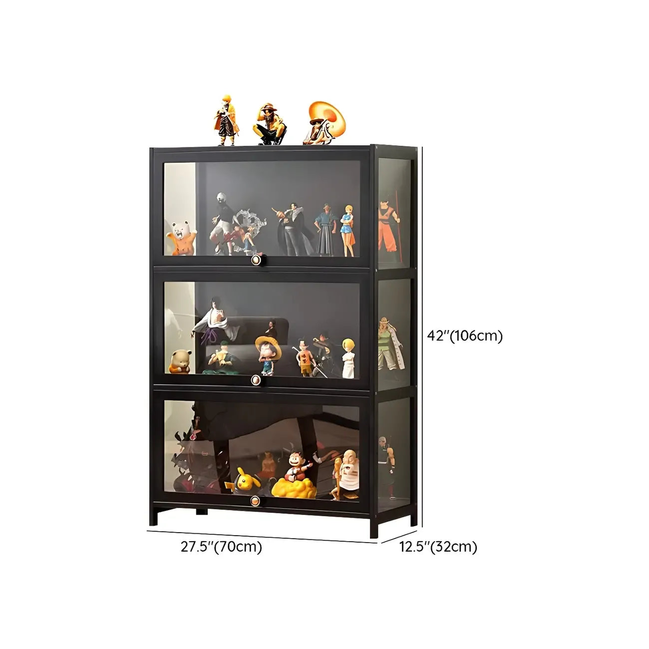 Rectangular Black Bamboo Wood Display Cabinet with Doors