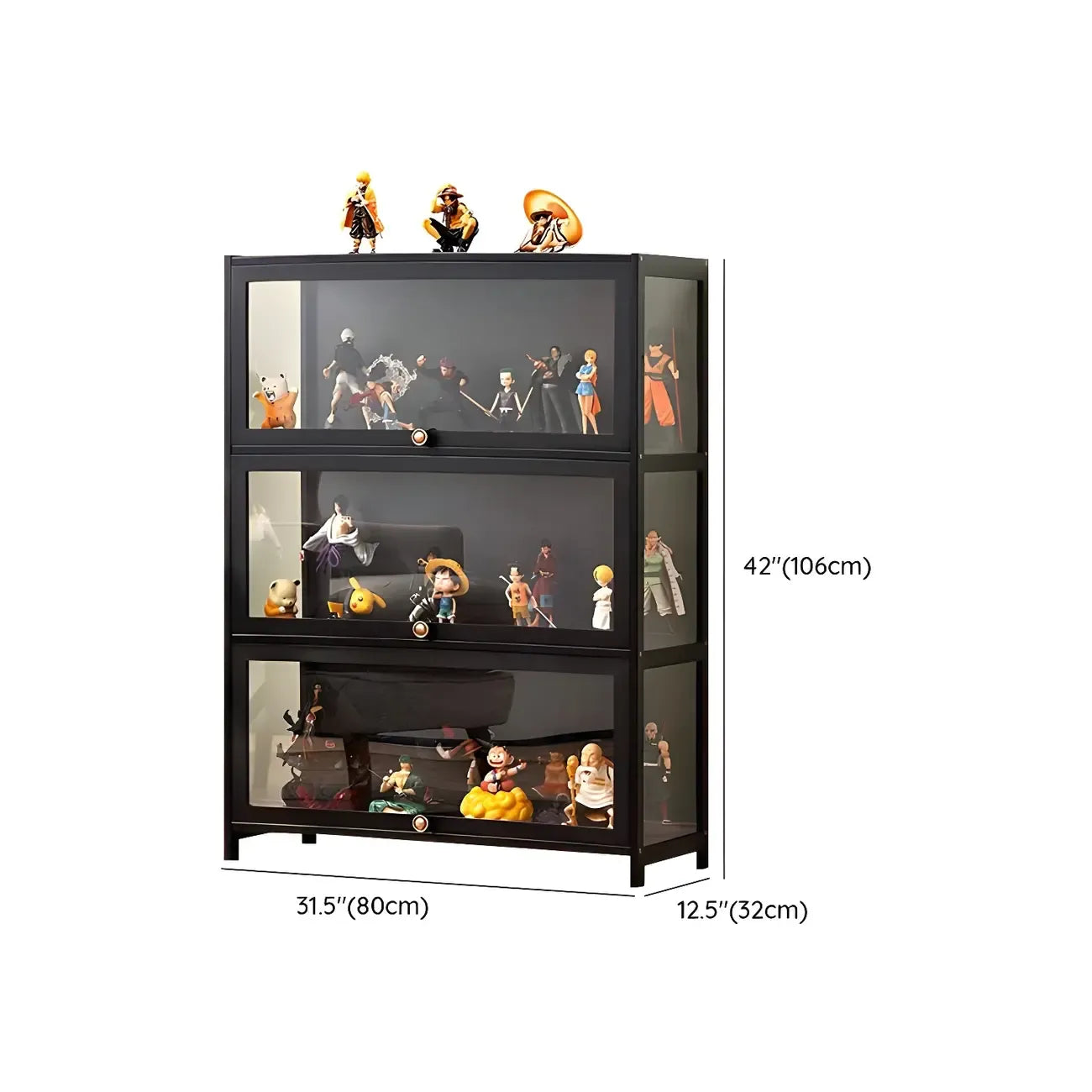 Rectangular Black Bamboo Wood Display Cabinet with Doors