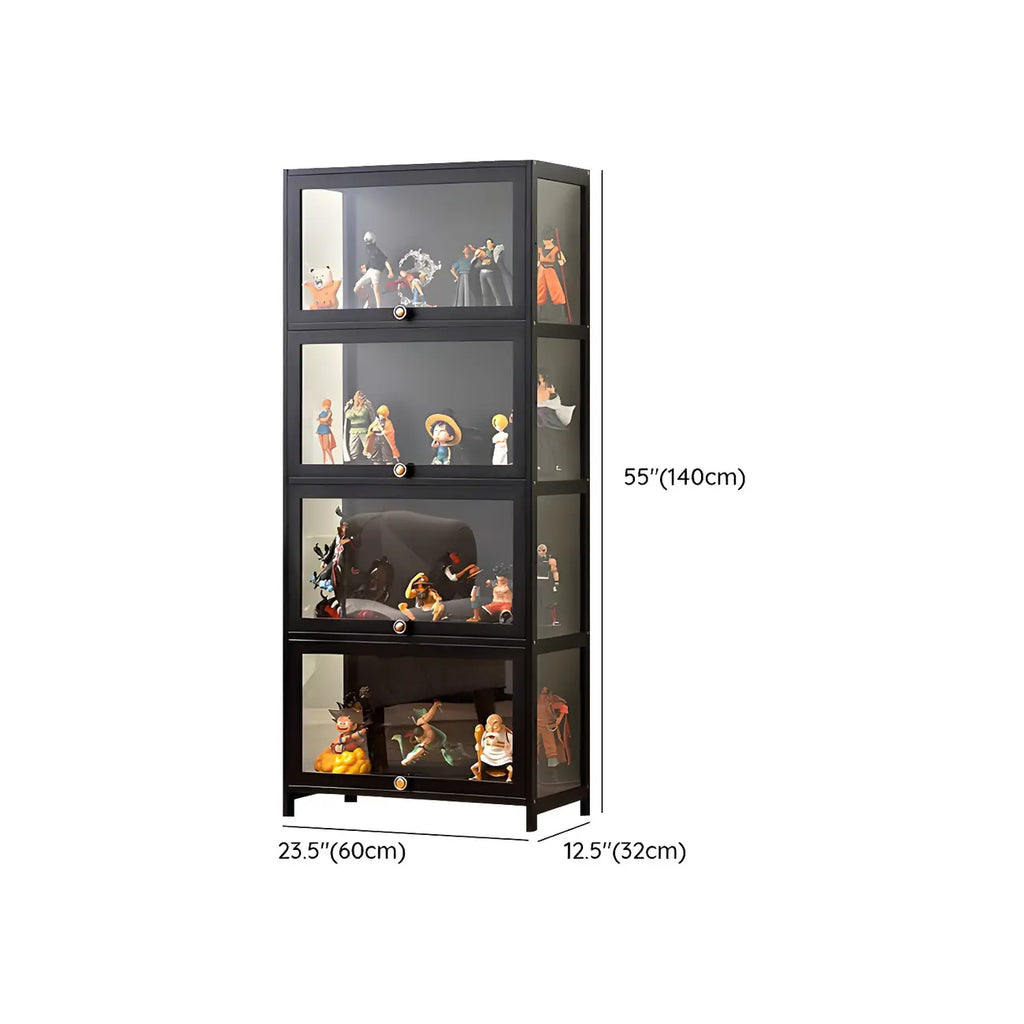 Rectangular Black Bamboo Wood Display Cabinet with Doors