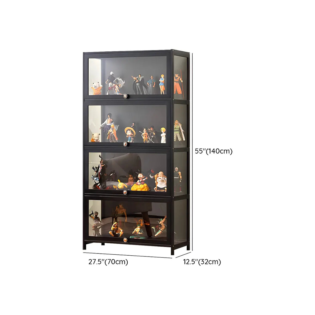 Rectangular Black Bamboo Wood Display Cabinet with Doors